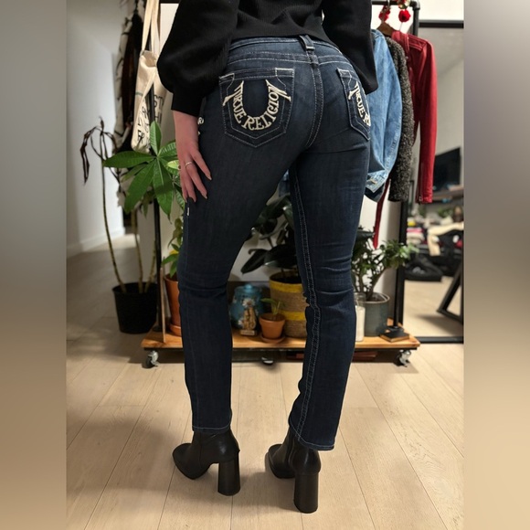 Y2K TRUE RELIGION SPELLOUT STRAIGHT FIT JEANS Y2K LOWRISE 26X30 - Picture 1 of 11